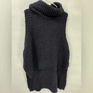 Free people black knit Cowl neck sleeveless asymmetrical sweater size large